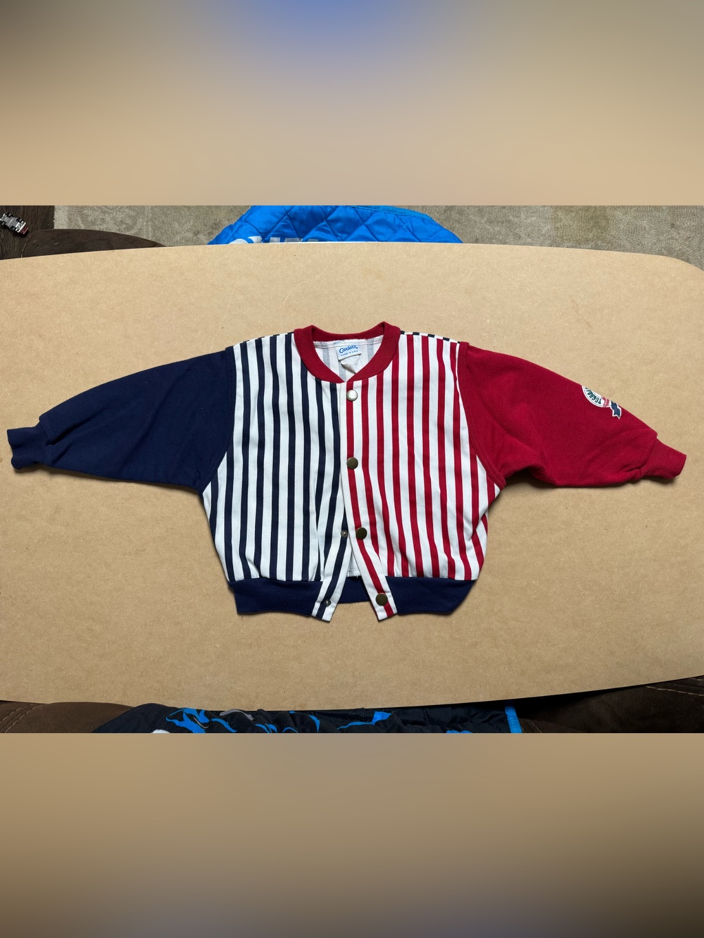 Striped Red, White & Navy Button-Up vintage carters tug boat button up Jacket